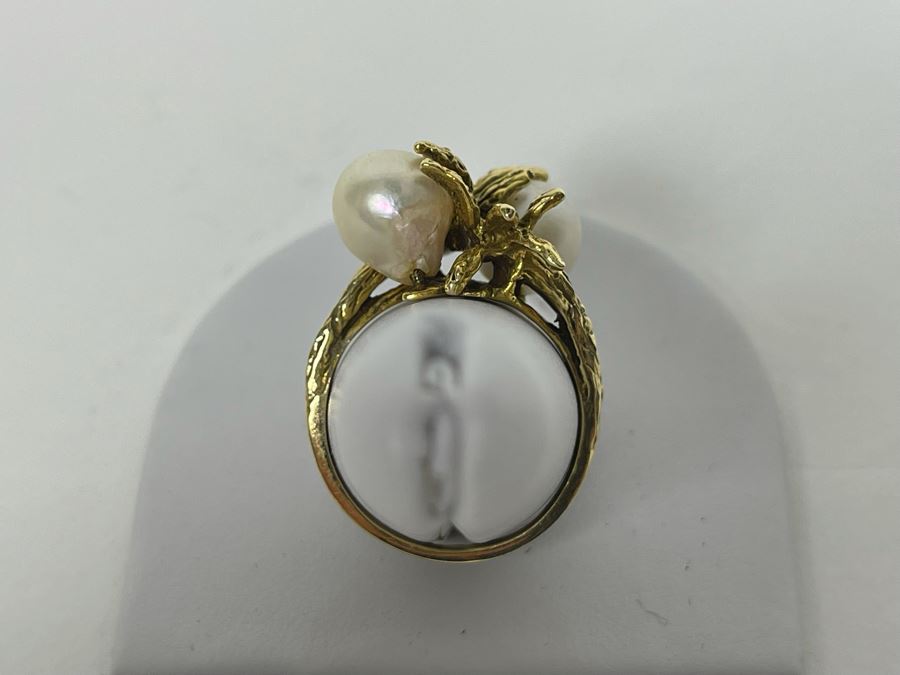 Large 14K Gold Pearl Ring Size 9.5 - 9g [Photo 7]