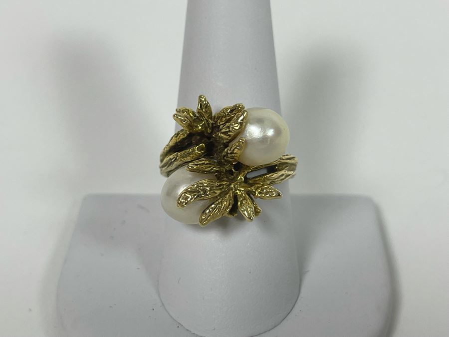Large 14K Gold Pearl Ring Size 9.5 - 9g [Photo 5]