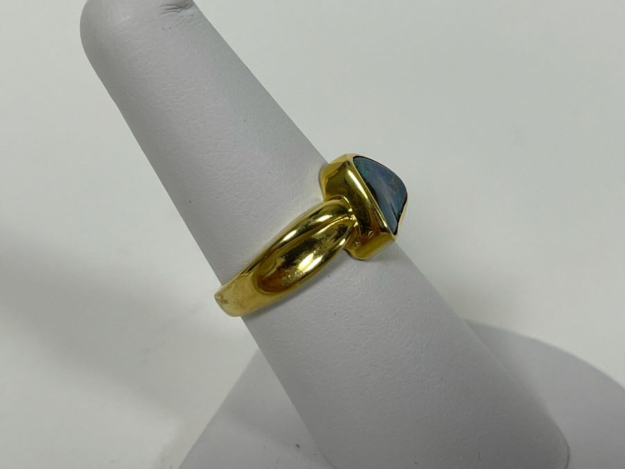 18K Gold Bezel Set Fine Quality Opal And Diamond Dress Ring Size 7.25 Appraised At $2,700 In 2003 [Photo 8]