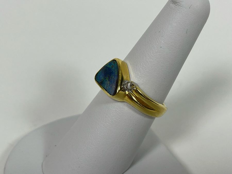 18K Gold Bezel Set Fine Quality Opal And Diamond Dress Ring Size 7.25 Appraised At $2,700 In 2003 [Photo 6]