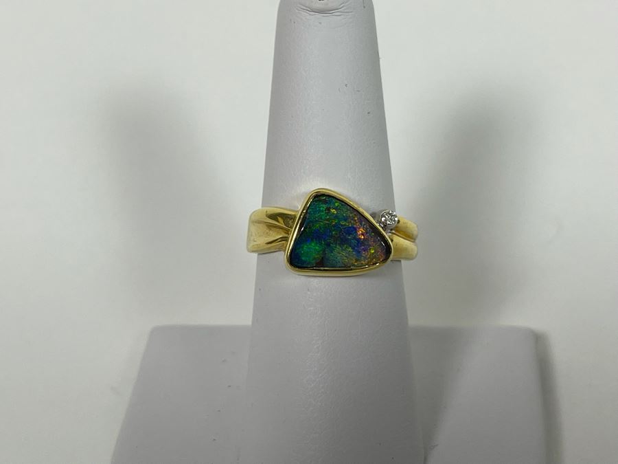 18K Gold Bezel Set Fine Quality Opal And Diamond Dress Ring Size 7.25 Appraised At $2,700 In 2003 [Photo 5]