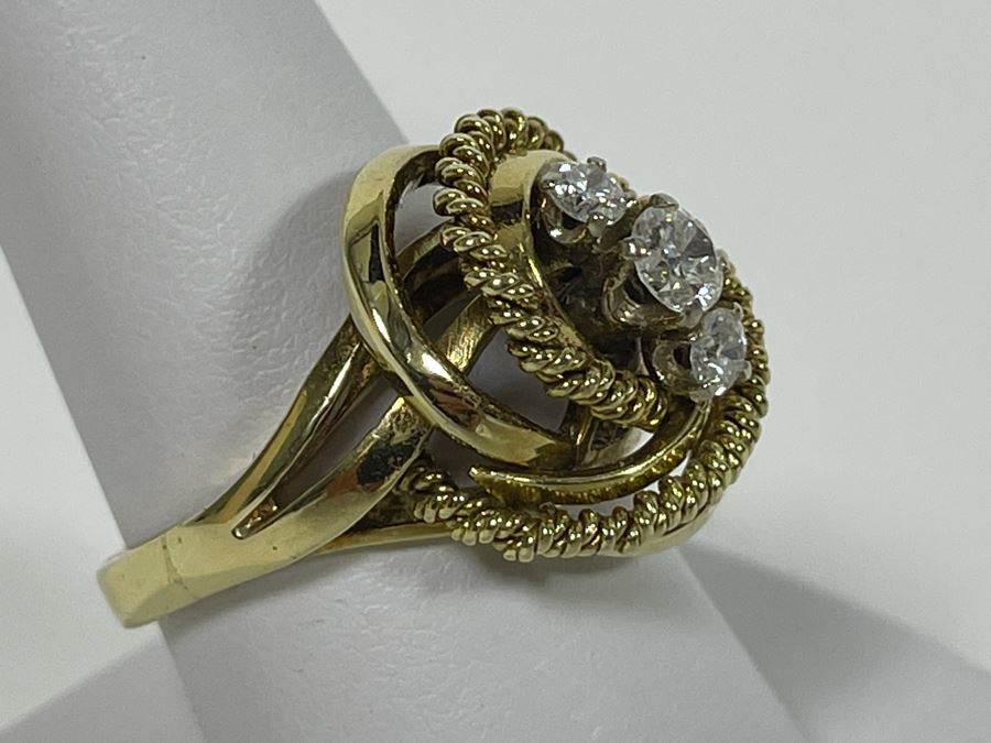 14K Gold Twisted Rope Diamond Ring Size 9.25 - 10.9g [Photo 3]