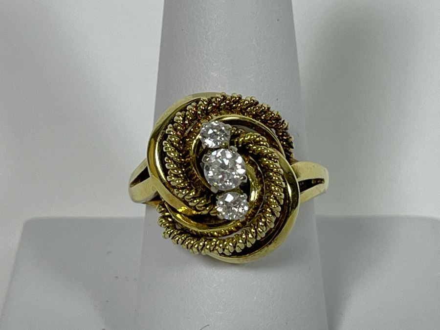 14K Gold Twisted Rope Diamond Ring Size 9.25 - 10.9g [Photo 2]