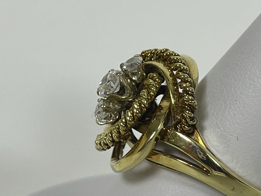 14K Gold Twisted Rope Diamond Ring Size 9.25 - 10.9g [Photo 4]