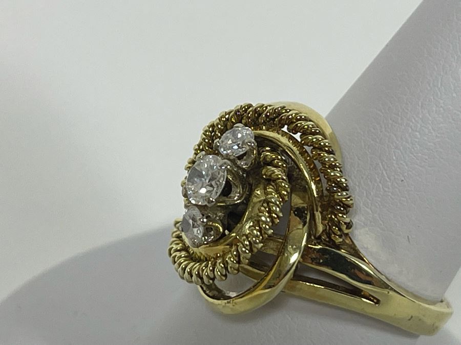 14K Gold Twisted Rope Diamond Ring Size 9.25 - 10.9g [Photo 5]