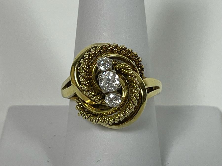 14K Gold Twisted Rope Diamond Ring Size 9.25 - 10.9g [Photo 6]