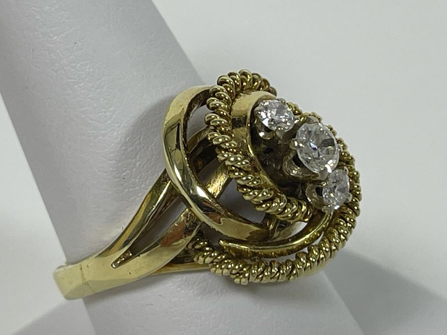 14K Gold Twisted Rope Diamond Ring Size 9.25 - 10.9g [Photo 7]