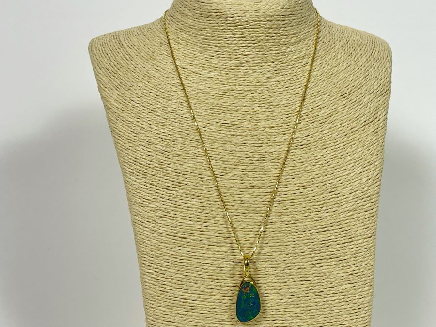 18K Gold Fire Opal Pendant With 14K Gold 20' Necklace 7.7g [Photo 16]
