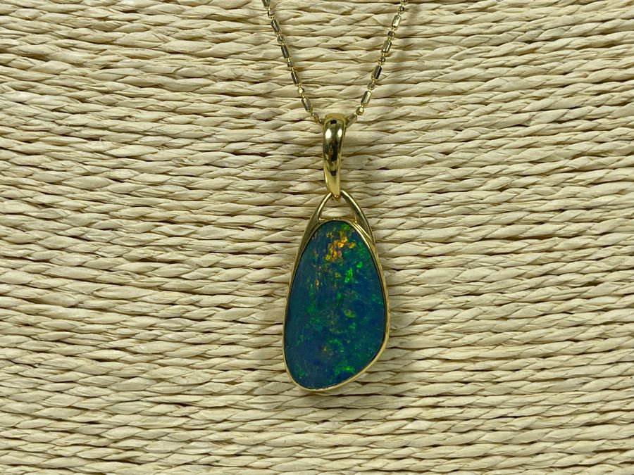 18K Gold Fire Opal Pendant With 14K Gold 20' Necklace 7.7g [Photo 5]