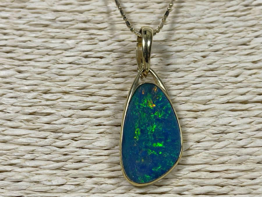 18K Gold Fire Opal Pendant With 14K Gold 20' Necklace 7.7g [Photo 6]