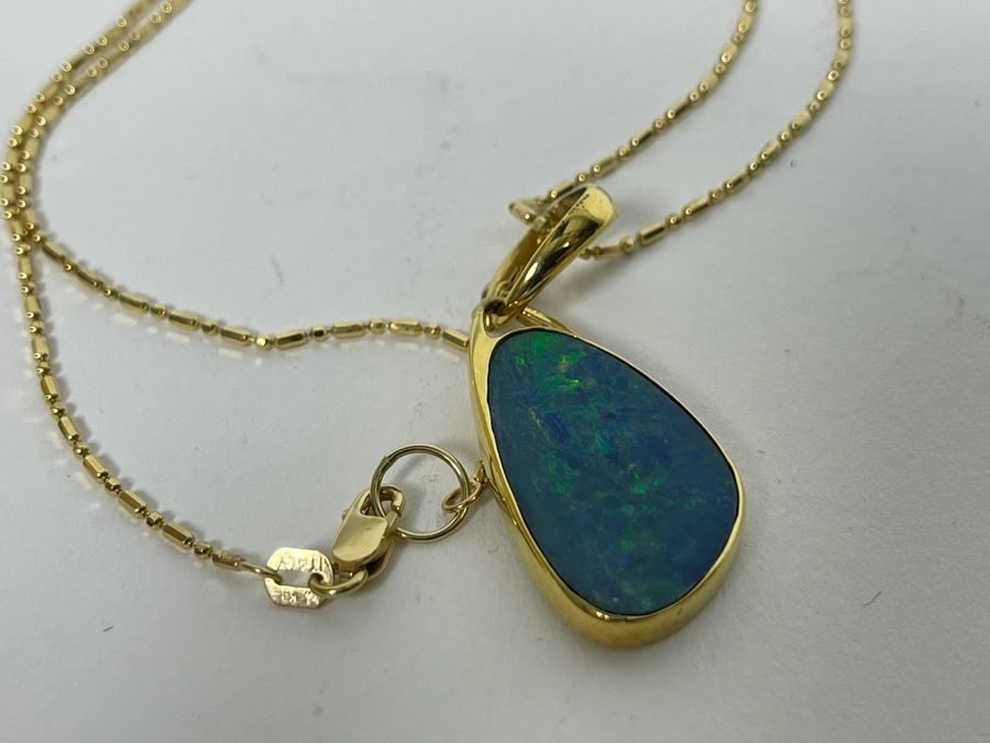 18K Gold Fire Opal Pendant With 14K Gold 20' Necklace 7.7g [Photo 22]