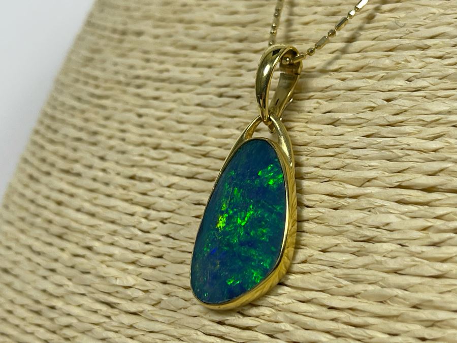 18K Gold Fire Opal Pendant With 14K Gold 20' Necklace 7.7g [Photo 8]
