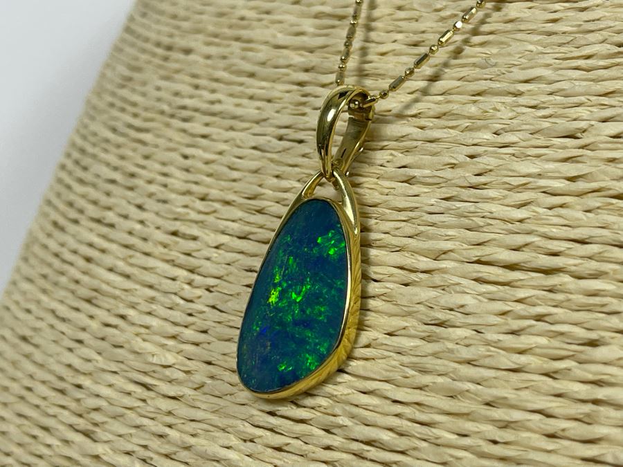 18K Gold Fire Opal Pendant With 14K Gold 20' Necklace 7.7g [Photo 7]
