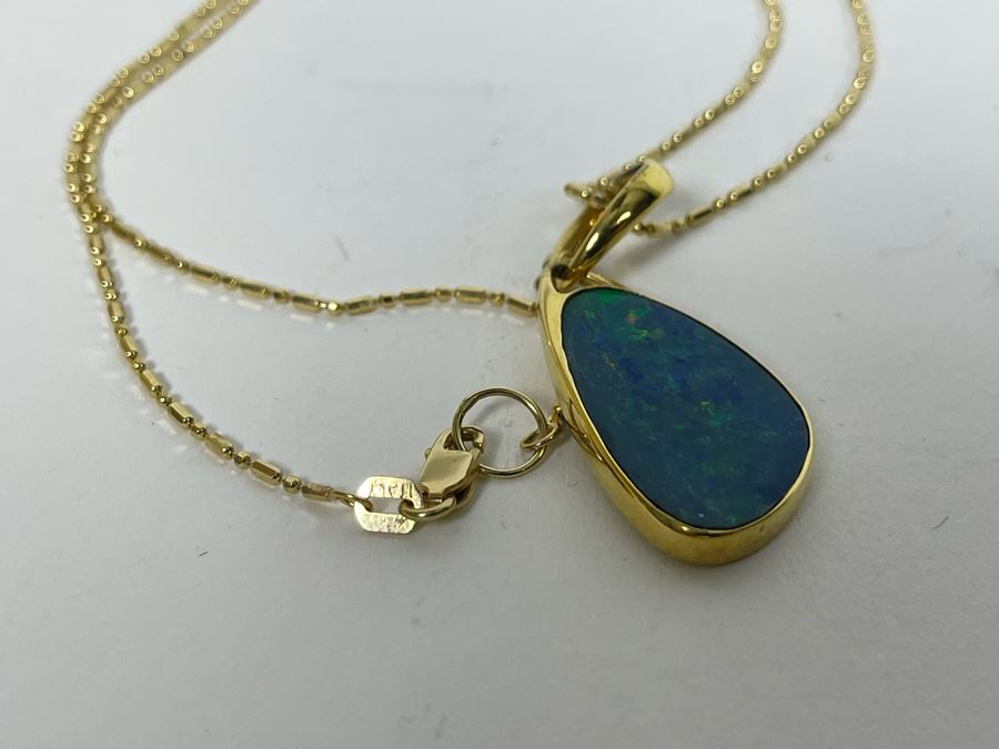 18K Gold Fire Opal Pendant With 14K Gold 20' Necklace 7.7g [Photo 21]