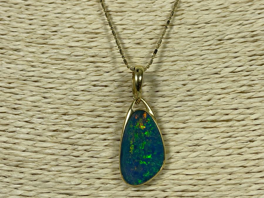 18K Gold Fire Opal Pendant With 14K Gold 20' Necklace 7.7g [Photo 2]