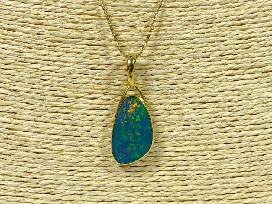 18K Gold Fire Opal Pendant With 14K Gold 20' Necklace 7.7g [Photo 1]