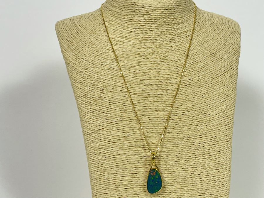 18K Gold Fire Opal Pendant With 14K Gold 20' Necklace 7.7g [Photo 18]