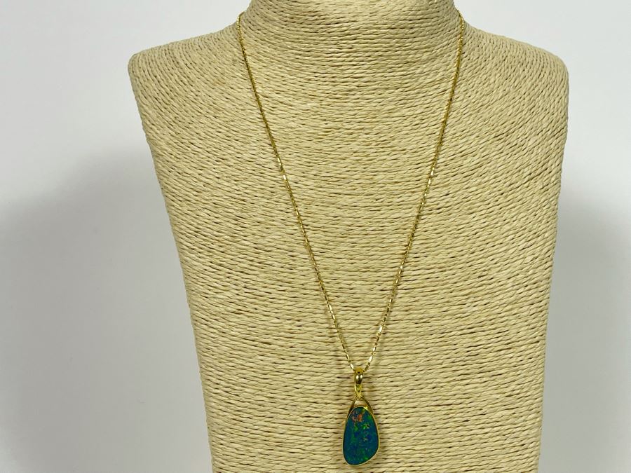 18K Gold Fire Opal Pendant With 14K Gold 20' Necklace 7.7g [Photo 17]