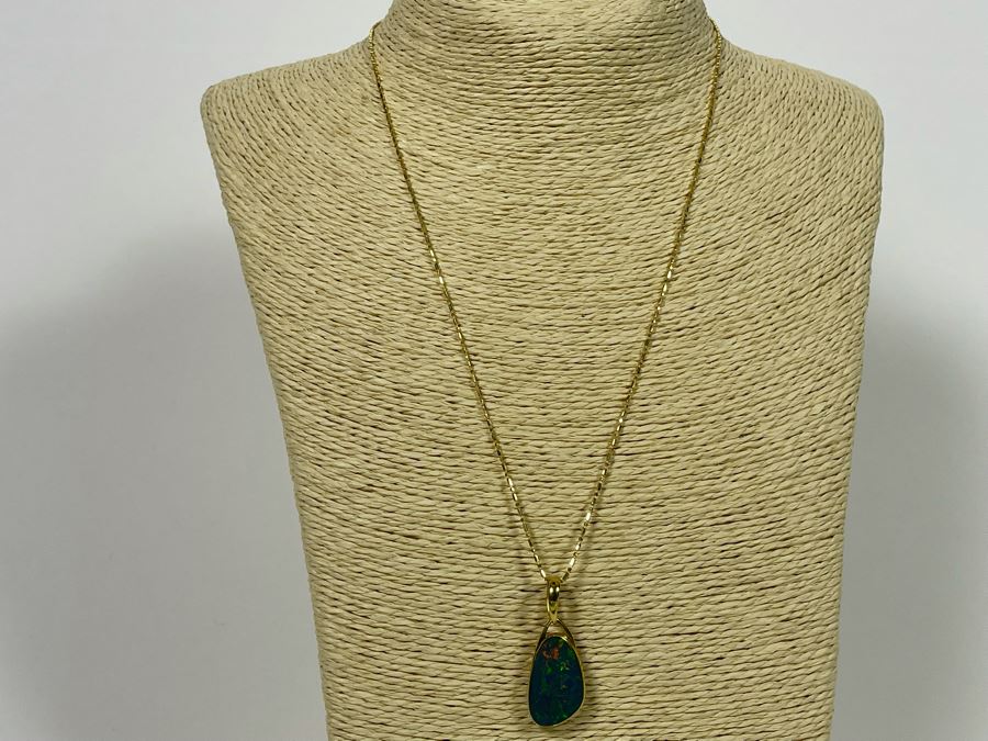 18K Gold Fire Opal Pendant With 14K Gold 20' Necklace 7.7g [Photo 15]