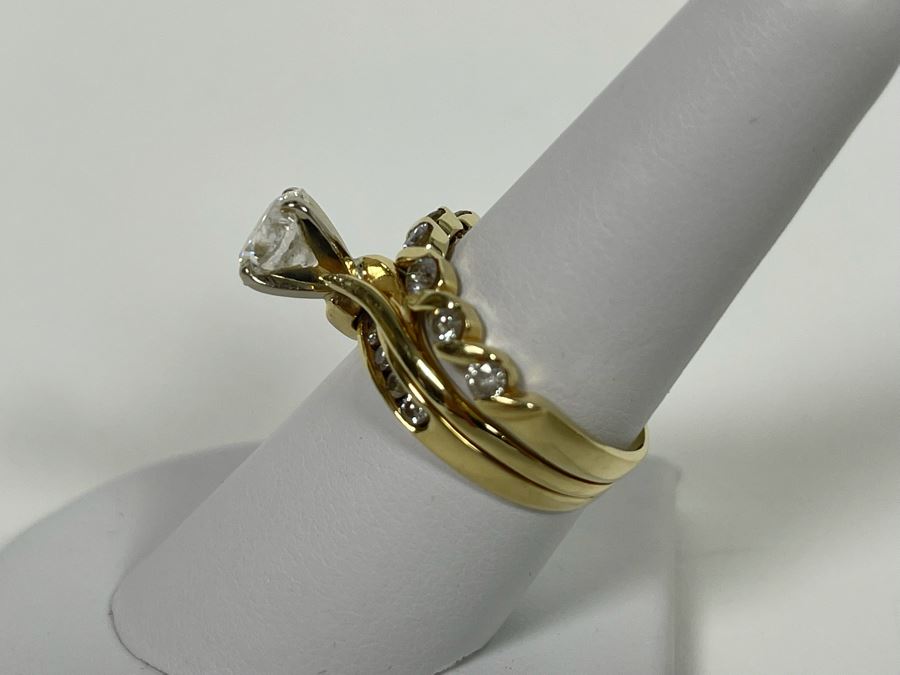 One Set Of Two 14K Gold Diamond Rings Set With Ten Diamonds (0.24 Ct.) And A Center Diamond (0.71 Ct.) VS2 Color G (Total Diamond Weight 0.95 Ct) 6.1g Appraised In 1991 At $3,880 [Photo 8]