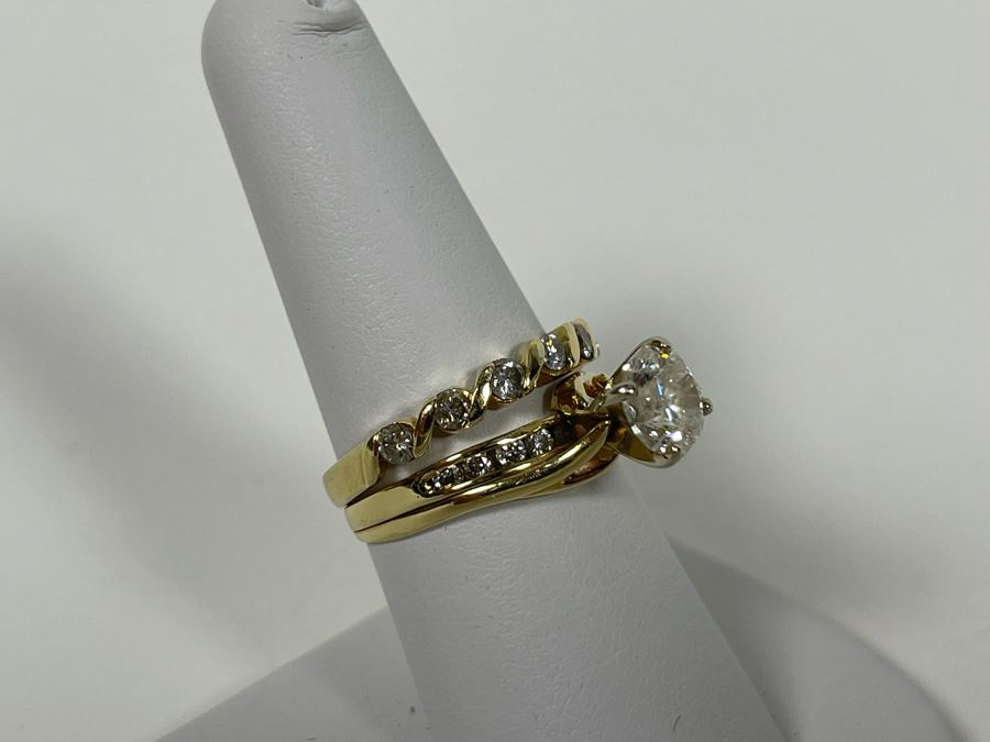 One Set Of Two 14K Gold Diamond Rings Set With Ten Diamonds (0.24 Ct.) And A Center Diamond (0.71 Ct.) VS2 Color G (Total Diamond Weight 0.95 Ct) 6.1g Appraised In 1991 At $3,880 [Photo 11]