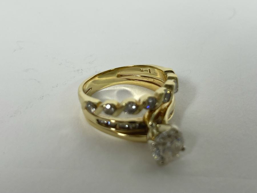 One Set Of Two 14K Gold Diamond Rings Set With Ten Diamonds (0.24 Ct.) And A Center Diamond (0.71 Ct.) VS2 Color G (Total Diamond Weight 0.95 Ct) 6.1g Appraised In 1991 At $3,880 [Photo 18]