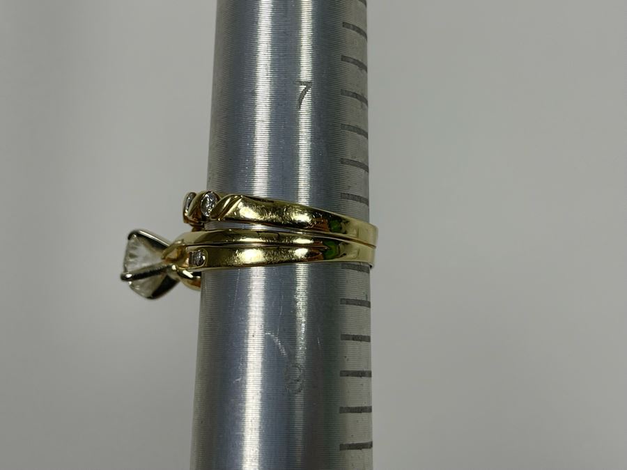 One Set Of Two 14K Gold Diamond Rings Set With Ten Diamonds (0.24 Ct.) And A Center Diamond (0.71 Ct.) VS2 Color G (Total Diamond Weight 0.95 Ct) 6.1g Appraised In 1991 At $3,880 [Photo 19]