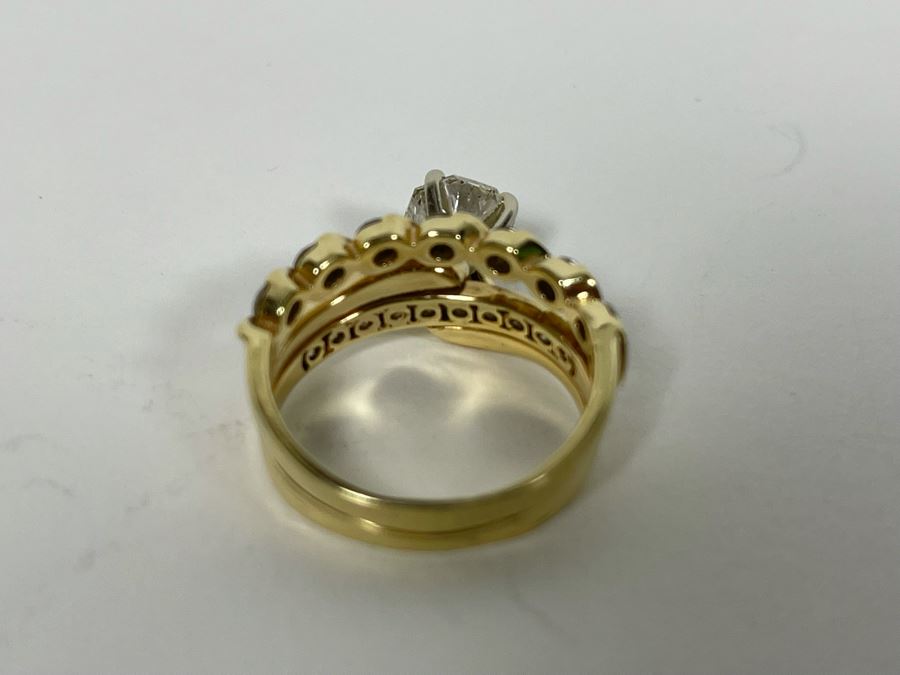 One Set Of Two 14K Gold Diamond Rings Set With Ten Diamonds (0.24 Ct.) And A Center Diamond (0.71 Ct.) VS2 Color G (Total Diamond Weight 0.95 Ct) 6.1g Appraised In 1991 At $3,880 [Photo 16]