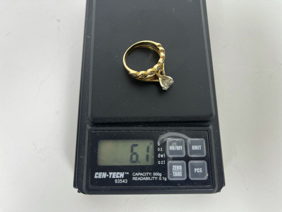 One Set Of Two 14K Gold Diamond Rings Set With Ten Diamonds (0.24 Ct.) And A Center Diamond (0.71 Ct.) VS2 Color G (Total Diamond Weight 0.95 Ct) 6.1g Appraised In 1991 At $3,880 [Photo 20]