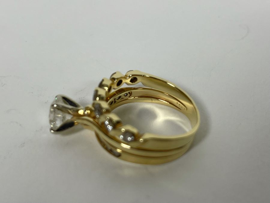 One Set Of Two 14K Gold Diamond Rings Set With Ten Diamonds (0.24 Ct.) And A Center Diamond (0.71 Ct.) VS2 Color G (Total Diamond Weight 0.95 Ct) 6.1g Appraised In 1991 At $3,880 [Photo 17]