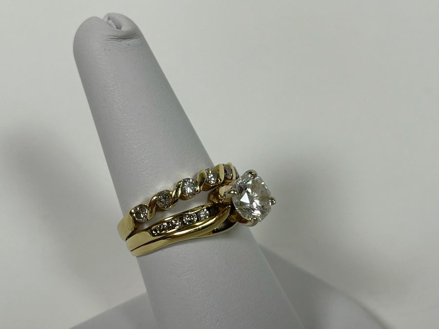 One Set Of Two 14K Gold Diamond Rings Set With Ten Diamonds (0.24 Ct.) And A Center Diamond (0.71 Ct.) VS2 Color G (Total Diamond Weight 0.95 Ct) 6.1g Appraised In 1991 At $3,880 [Photo 14]