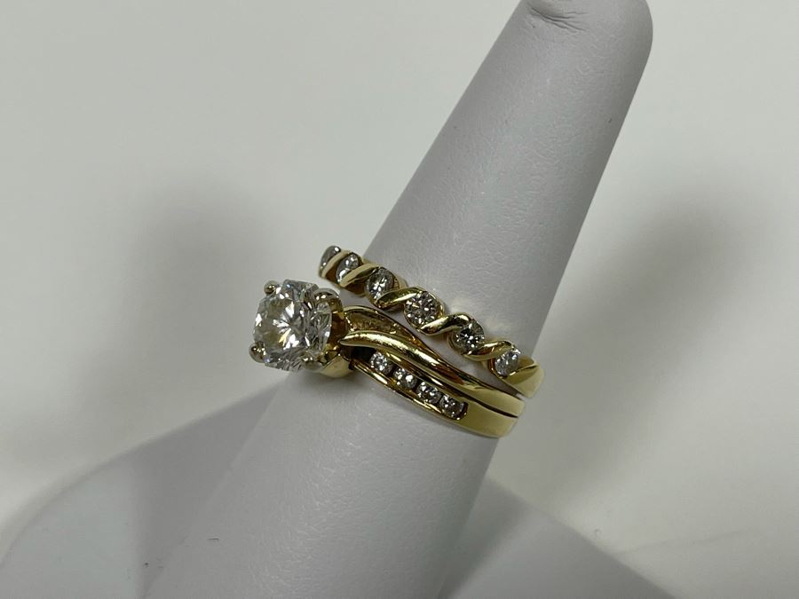 One Set Of Two 14K Gold Diamond Rings Set With Ten Diamonds (0.24 Ct.) And A Center Diamond (0.71 Ct.) VS2 Color G (Total Diamond Weight 0.95 Ct) 6.1g Appraised In 1991 At $3,880 [Photo 7]