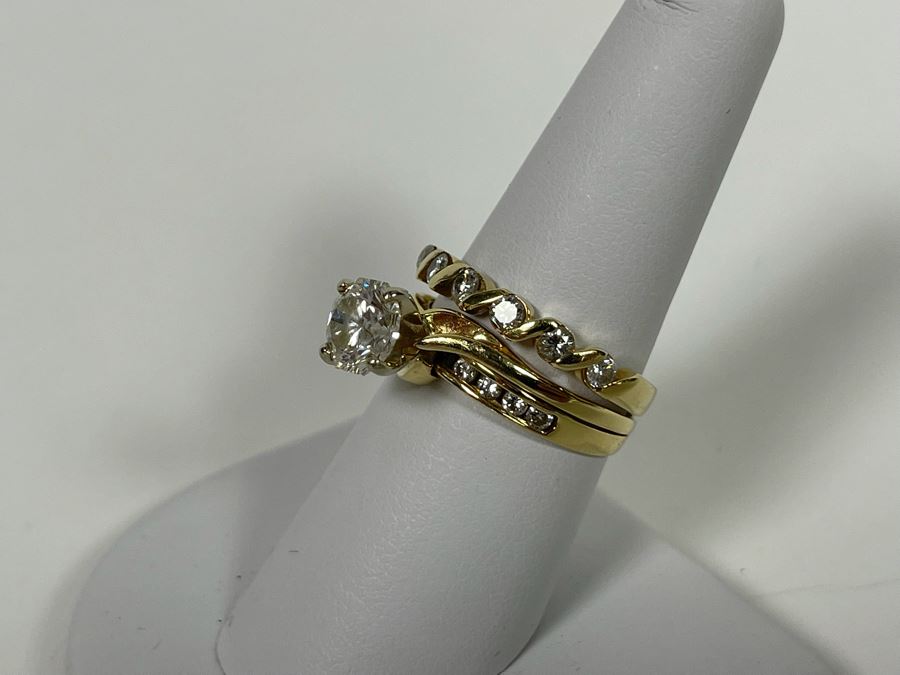 One Set Of Two 14K Gold Diamond Rings Set With Ten Diamonds (0.24 Ct.) And A Center Diamond (0.71 Ct.) VS2 Color G (Total Diamond Weight 0.95 Ct) 6.1g Appraised In 1991 At $3,880 [Photo 5]