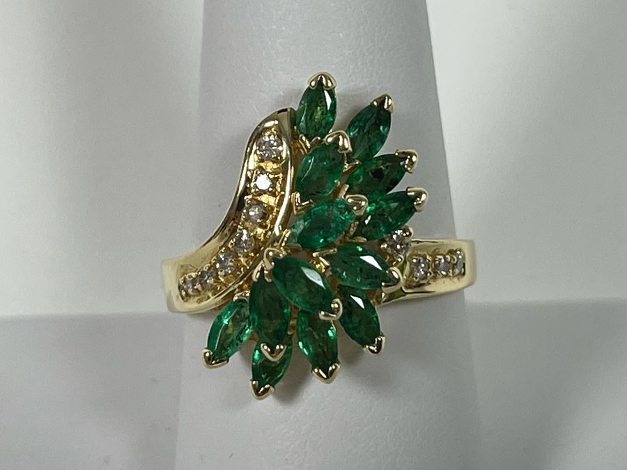 14K Gold Emerald Diamond Ring 5.5g Appraised In 1986 At $1,600 [Photo 2]
