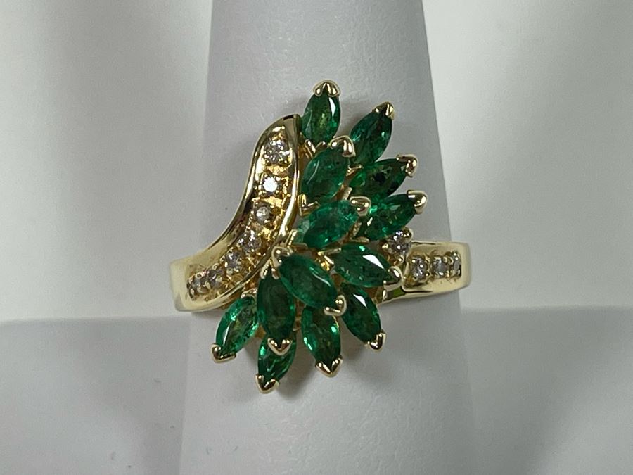 14K Gold Emerald Diamond Ring 5.5g Appraised In 1986 At $1,600 [Photo 3]