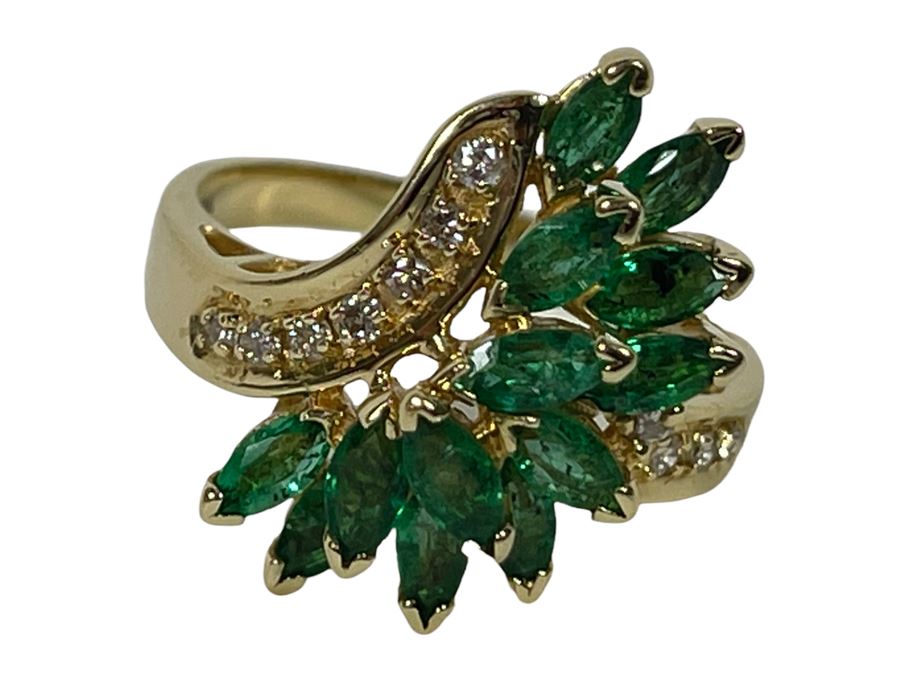 14K Gold Emerald Diamond Ring 5.5g Appraised In 1986 At $1,600