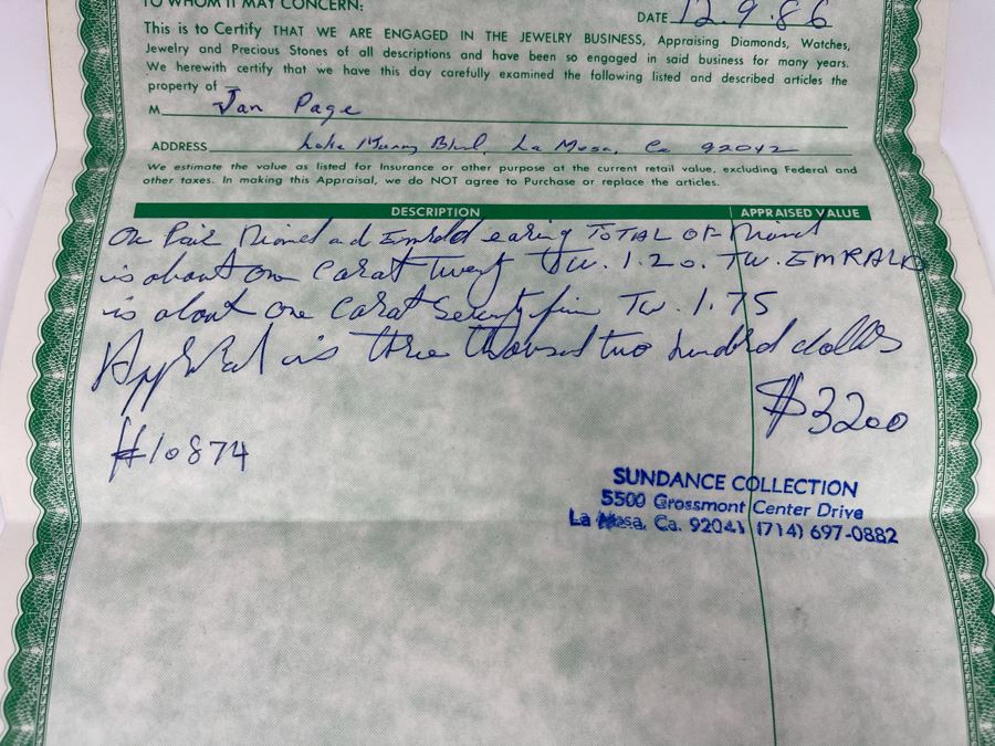 Pair Of 14K Gold Emerald Diamond Earrings 5.5g Appraised In 1986 At $3,200 [Photo 15]