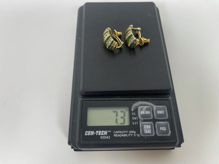 Pair Of 14K Gold Emerald Diamond Earrings 5.5g Appraised In 1986 At $3,200 [Photo 12]