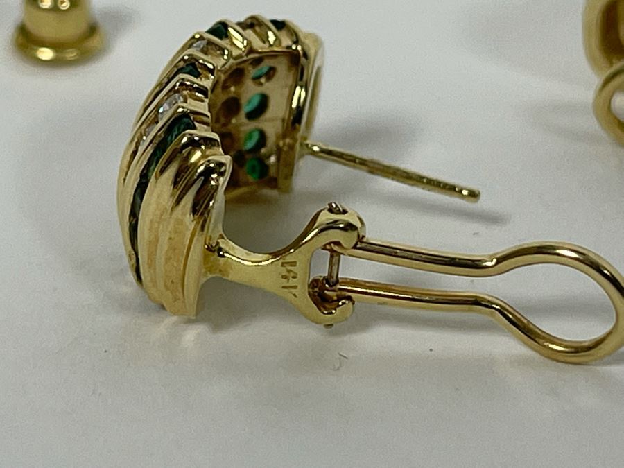 Pair Of 14K Gold Emerald Diamond Earrings 5.5g Appraised In 1986 At $3,200 [Photo 10]