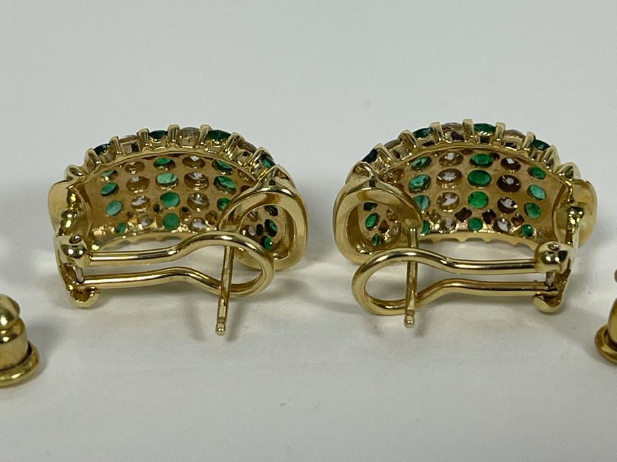 Pair Of 14K Gold Emerald Diamond Earrings 5.5g Appraised In 1986 At $3,200 [Photo 8]