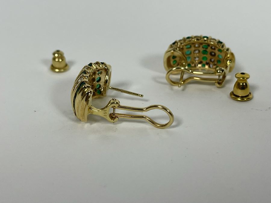 Pair Of 14K Gold Emerald Diamond Earrings 5.5g Appraised In 1986 At $3,200 [Photo 9]