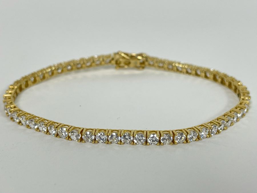 10K Gold CZ Tennis Bracelet 7L 8.1g