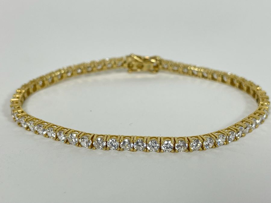 10K Gold CZ Tennis Bracelet 7L 8.1g