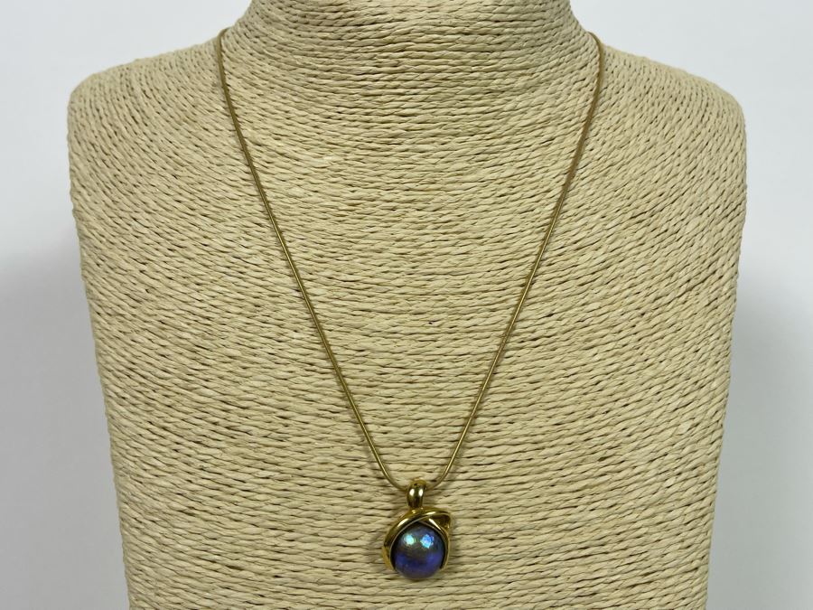 18K Gold Empress Pearl Pendant And 14K Gold 18' Necklace Italy 8.6g - Pendant Appraised At $900 [Photo 4]