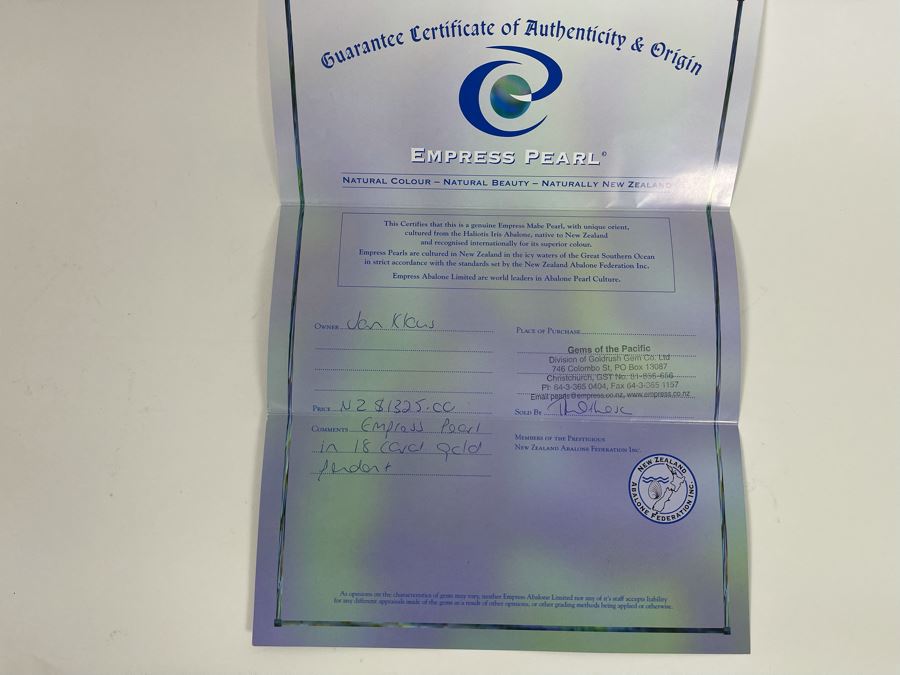 18K Gold Empress Pearl Pendant And 14K Gold 18' Necklace Italy 8.6g - Pendant Appraised At $900 [Photo 16]