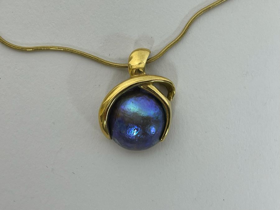 18K Gold Empress Pearl Pendant And 14K Gold 18' Necklace Italy 8.6g - Pendant Appraised At $900 [Photo 7]