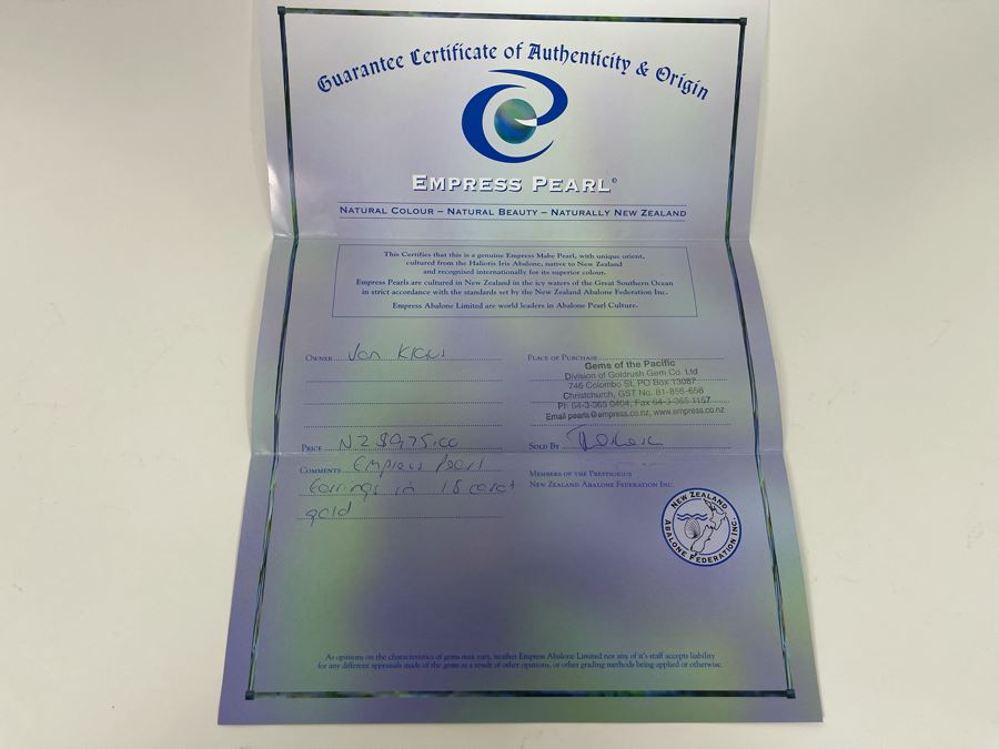 18K Gold Empress Pearl Earrings 2.4g - Appraised At $665 [Photo 8]