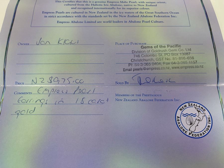 18K Gold Empress Pearl Earrings 2.4g - Appraised At $665 [Photo 10]