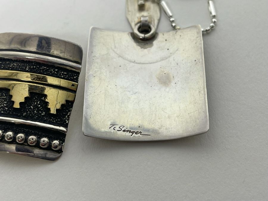 Vintage Tommy Singer Sterling Silver Native American Navajo Pendant 24' Necklace With Matching Earrings Signed T Singer 24.8g [Photo 5]