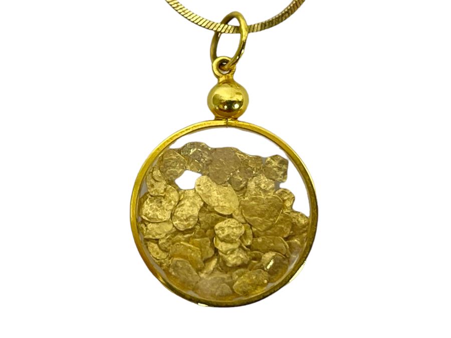 94-96% Pure Natural Gold Nuggets Pendant With 14K Gold 16' Necklace (Pendant Weighs 3g / Necklace Weighs 3.1g / Total Weight 6.1g) [Photo 3]